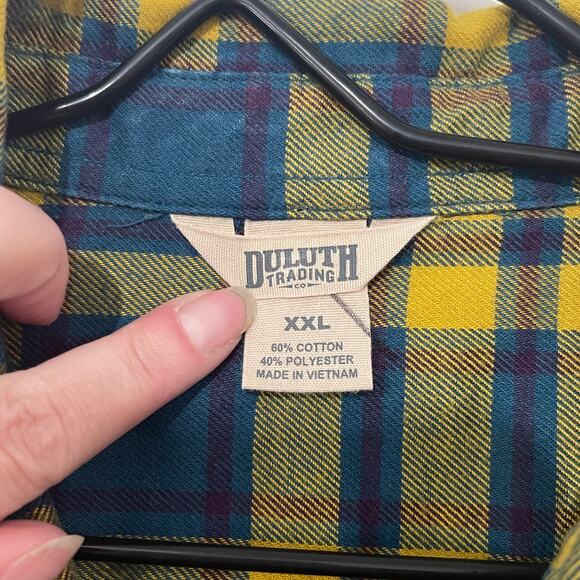 Duluth Trading Co. Mens XXL Yellow Blue Flannel Long Sleeve Button Down Soft - Picture 6 of 8